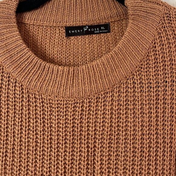 Emery Rose Size XL tan brown & black & white colorblock knit sweater - Picture 2 of 5